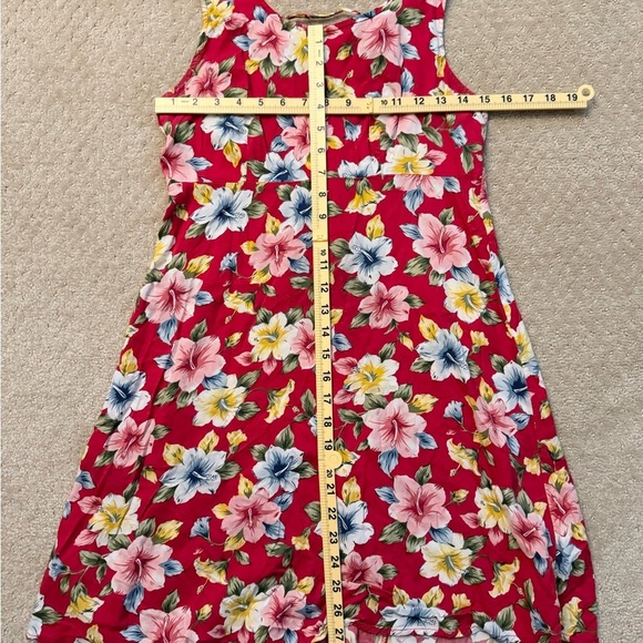 UM & COMPANY Red Hibiscus Floral Dress Size Wide Strap Zipper Tie Back-Size 9/10 - Picture 9 of 9